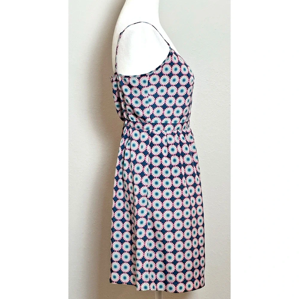 J Crew Print Seaside Pink Blue‎ Spaghetti Strap Cocktail Party Dress Size (2)